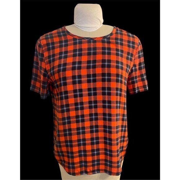 Equipment 100% Silk Red/Black/Blue Plaid Blouse Sz. M - Picture 2 of 10